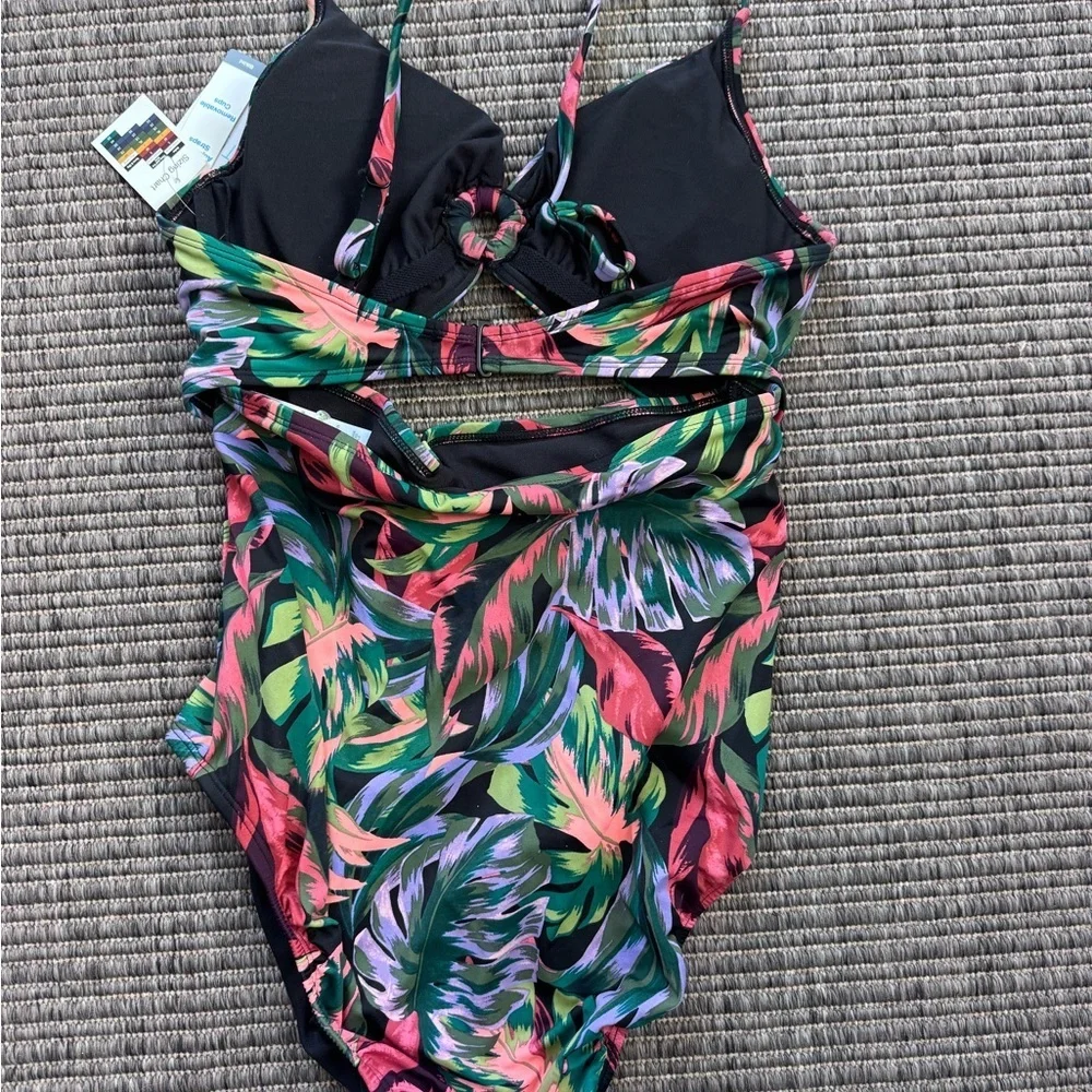 Time and Tru Vibrant Leaf One Piece Swimsuit